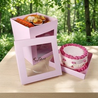 Boîte à gâteau en carton rigide transparent de haute qualité avec couvercle, boîtes à gâteau hautes personnalisées imprimées avec fenêtre, pelliculage mat, revêtement UV, gaufrage