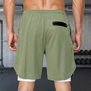 Double <b>Layer</b> Mesh Shorts with Custom Logo Solid High Street Breathable Drawstring Closure Men Basketball Active Wear - Product Image 2