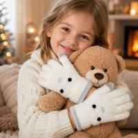 Gants en tricot jacquard pour enfants, doux, en polaire, chauds, gris, design minimaliste à pois, compatibles écran tactile, pour garçons et filles, sport