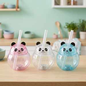 Botella de agua de plástico ecológica con forma de oso, moderna, de 500 ml, con luz LED personalizada, con pajita y tapa, para fiestas infantiles. - Product Image 3
