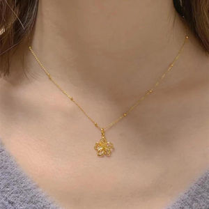 Cherry Blossom Necklace Gold Plated Flower Pendant Clavicle Chain Women's Everyday Wear 10cm Extended Chain XL-067 - Product Image 1
