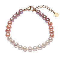 Bracelet pour femme Hecate en or plaqué 18 carats avec chaîne et perles d'eau douce, perles rondes blanches dégradées de 5 mm avec micro-défauts