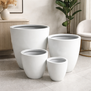Pots à fleurs en fibre de verre prêts à être expédiés, grands, blancs, modernes, pour décoration intérieure et extérieure, prix d'usine, grossiste - Product Image 1