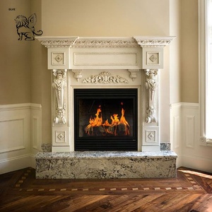 Caminetto in Marmo Bianco Naturale Intagliato <span class=keywords><strong>a</strong></span> Mano in Stile Francese di Lusso per Decorazione d'Interni di Ville e Residenze di Prestigio BLVE - Product Image 1