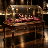 Vitrine à bijoux en bois sculpté vintage, vitrine en verre LED avec comptoir de présentation de bijoux antiques de luxe