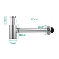 Kit de siphon en P pour lavabo de salle de bain au design moderne, en laiton chromé, à hauteur réglable, avec siphon bouteille et tuyau d'évacuation