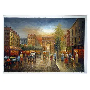 Groothandel Impressie Canvas Muurkunst Beroemde Parijs Straatlandschap Canvas Schilderij Handgemaakt Olieverfschilderij