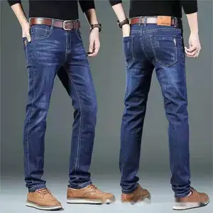Menyesuaikan Mens Jeans Denim Murah Lurus Kasual Slim Fit Celana Anak Laki-laki Stretch Pria Ritsleting Zip Penutupan Skinny Jeans