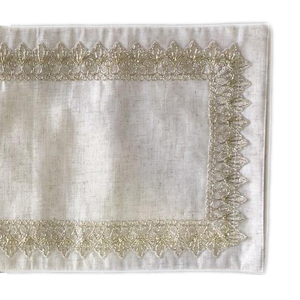 OWENIE-camino <span class=keywords><strong>de</strong></span> <span class=keywords><strong>mesa</strong></span> <span class=keywords><strong>de</strong></span> <span class=keywords><strong>arpillera</strong></span>, Lino Natural beige, bordado, redondo, con encaje - Product Image 1