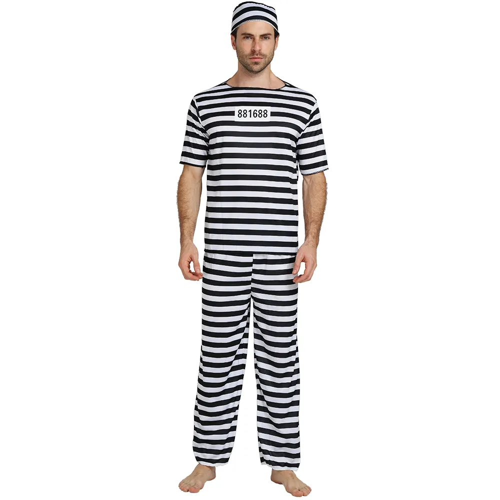 DIXU Factory spot costumes noir et blanc rayé col rond hommes prisonniers costume adulte performance vêtements
