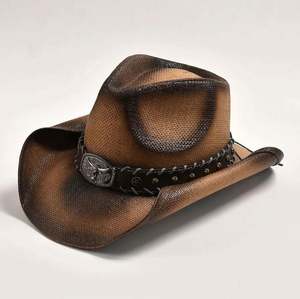 Sombrero de Paja Estilo Vaquero Occidental con Ala Moldeable Ecológico y Accesorio Popular, Unisex, para Viajes, Fiestas y Actividades al Aire Libre - Product Image 1