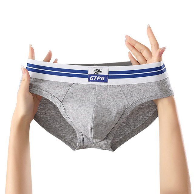 Fashion Custom Size logo Sexy Men Boy Underwear Breathable 40s Cotton Solid Gray Briefs Boxers Low Waist Briefs for Young Men