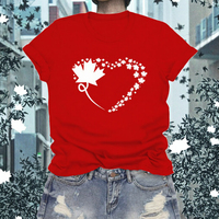 LuxLass Canada Kaos Wanita Lucu Berkerah Bulat Lengan Pendek Pola Bunga - Atasan Kaos Hadiah Daun Maple
