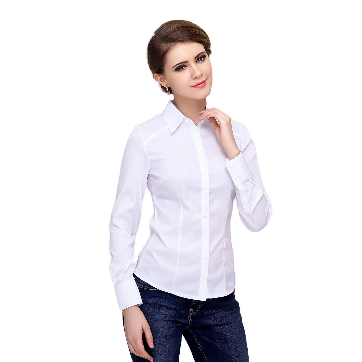 Custom Casual shirt Elegant Straight Long Sleeve Long Blouse Solid Color woman shirt