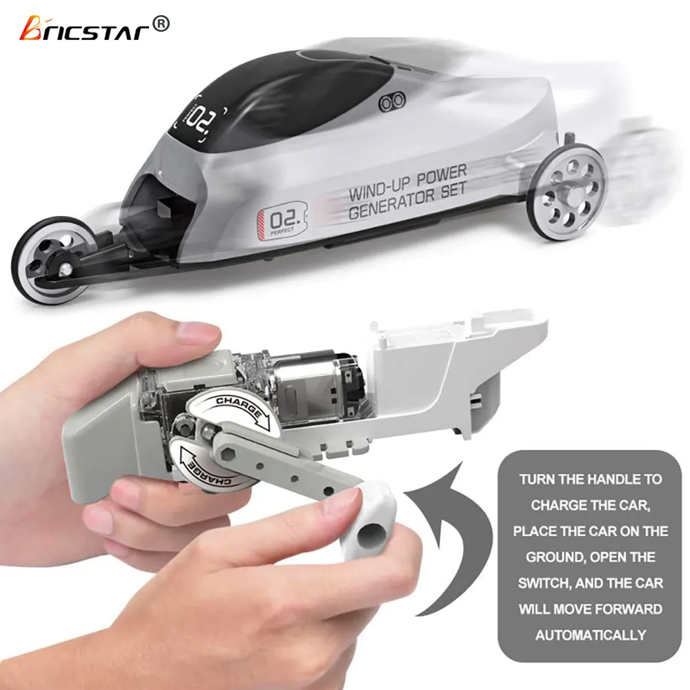 Bricstar çocuk montaj eğitim el krank wind-up güç üretimi diy elektrik montaj oyuncak arabalar çocuklar için