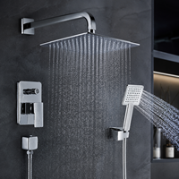 Ensemble de douche mural moderne noir mat en laiton encastré avec fonction pluie, douchette à main et bec de baignoire – Vente en gros