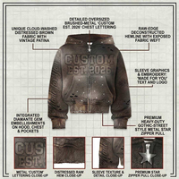 Sweat à capuche court 100% Coton délavé à l'acide, effet soleil, avec fermeture éclair, imprimé personnalisé 2026, strass, effet usé, trou, style Y2K, veste à capuche entièrement zippée