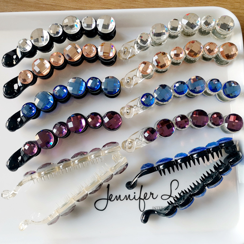 2022 Новый 10 см большой с украшением в виде кристаллов банан зажим для волос, шпильки для волос в форме зажим коготь жемчужные cluter горный хрусталь банан заколки для волос аксессуары для волос для женщин