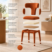 Chaise de salle à manger rembourrée orange avec dossier en T incurvé, pieds entièrement recouverts de tissu, pour salle à manger, restaurant, vente en gros, OEM, ODM