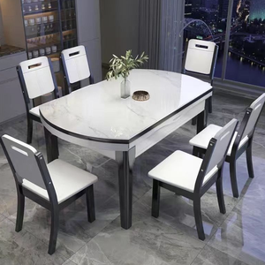 Set da Pranzo per Casa, <span class=keywords><strong>Tavolo</strong></span> <span class=keywords><strong>Allungabile</strong></span> Moderno per <span class=keywords><strong>6</strong></span> Persone, <span class=keywords><strong>Tavolo</strong></span> da Pranzo Rotondo in Marmo Bjflamingo <span class=keywords><strong>con</strong></span> <span class=keywords><strong>Sedie</strong></span> - Product Image 4