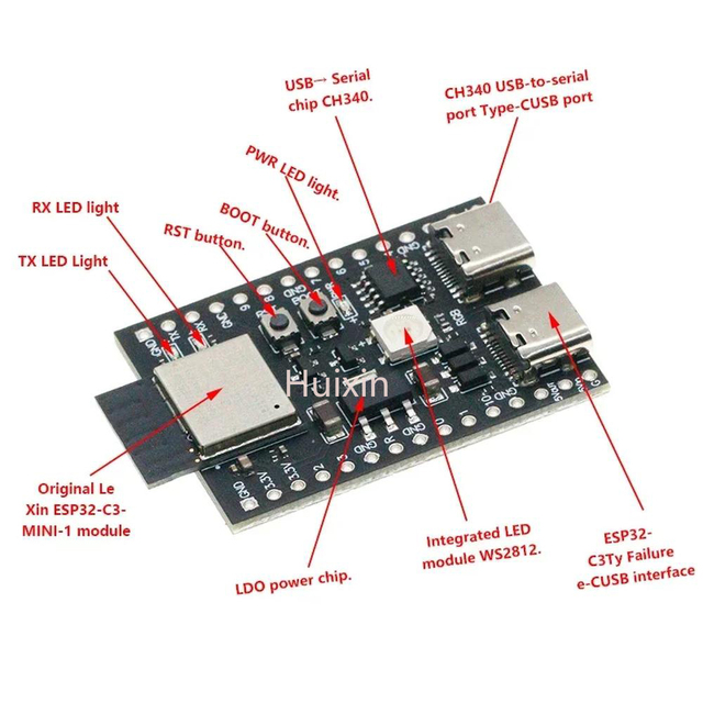 Module ESP32-C3 Development Board Dual Type-C Wifi BT BLE5.0DevKitM-1 Core Board ESP32C3