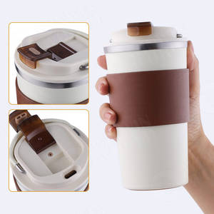 Tasse à café réutilisable avec revêtement céramique, couvercle et poignée, mug à café isolé en acier inoxydable, gobelet à café à double paroi pour les voyages - Product Image 5