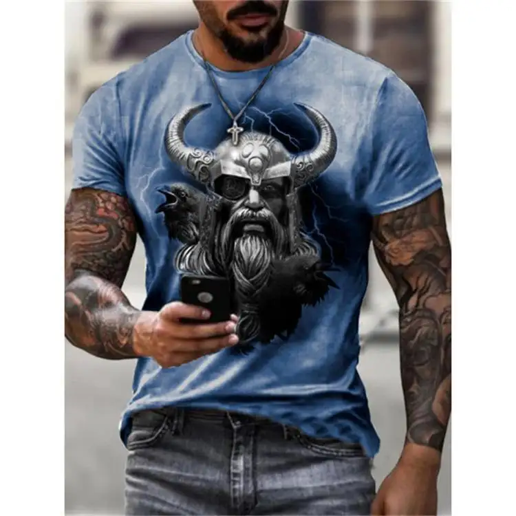 großhandel Herren Street T-Shirt Huaqi VJB04 Wikinger Mythologie Druck Kurzarm atmungsaktiv Outfit für Herren Kurzarm-T-Shirt