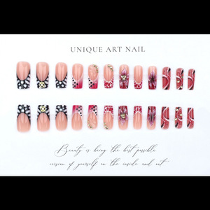 <span class=keywords><strong>Faux</strong></span> <span class=keywords><strong>ongles</strong></span> à presser imprimé léopard rose, avec fleurs 3D et strass, longs, forme cercueil, couleur nude, réutilisables, chics et tendance pour femmes - Product Image 3