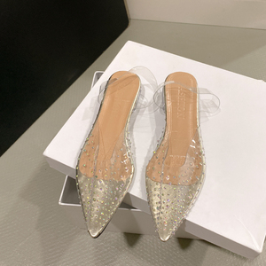 Wholesale Big Size Transparent Crystal Heel Rhinestone <strong>Flat</strong> Ladies Low Heel Sandals for Women and Ladies <strong>Bridal</strong> Wedding <strong>Shoes</strong> - Product Image 3