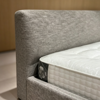 Cadre de lit rembourré en tissu gris moderne, lit plateforme à profil bas pour chambre à coucher, meubles de maison