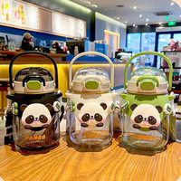 Botella de Agua Infantil de Gran Capacidad con Diseño de Panda, 820 ml, Tapa Elástica y Pajita