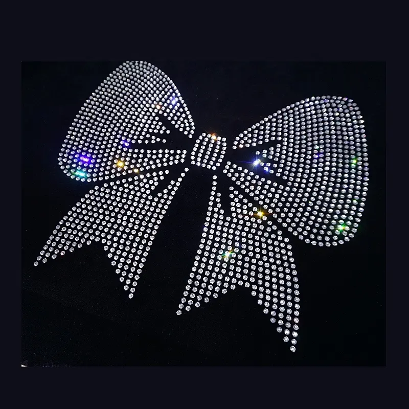 Custom design Iron on Silver Bow Heat Transfer Rhinestone Patch Hot fix Bow Applique for hoodie