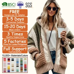 Sweater Manufacturers Striped Hoodie Wool Knitted Poncho Women's Chunky Cable Knit Oversized Cashmere Women Long Cardigan