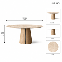 Table de salle à manger ronde de luxe moderne de 71 pouces avec plateau en pierre, grande table circulaire avec base en bois massif pour projet de villa ou d'hôtel