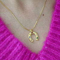 Collier en Acier Inoxydable Plaqué Or 18K Anti-ternissement avec Breloque Fer à Cheval et Zircons Colorés, Cadeau Idéal pour Amateurs d'Équitation (Hommes et Femmes) - Vente en Gros