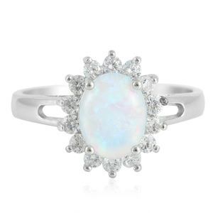 Women's Stainless Steel Opal <b>Ring</b> With <b>Diamond</b> Accents Flower Shape Party Jewelry 210127 - Product Image 1