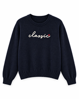 Pull en tricot pour femme en laine et acrylique, à col rond, avec blocs de couleur et lettres, anti-rides, pour l'automne