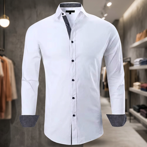 Camisa de Hombre Casual de Manga Larga, Corte Regular, Elástica, Antiarrugas, Transpirable, de Secado Rápido, 100% Algodón Tejido, Cuello con Botones y Diseño a Cuadros - Product Image 3