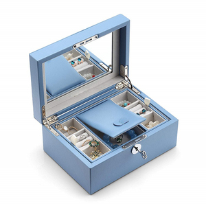 Custom Retro <strong>Lockable</strong> Large Mirrored <strong>Jewelries</strong> Storage Holder Leather <strong>Jewelry</strong> <strong>Box</strong> With Key - Product Image 1