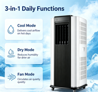 Climatiseur portable Airwens 9000 BTU à fréquence fixe, faible bruit, économe en énergie, refroidissement/chauffage, télécommande, usage domestique