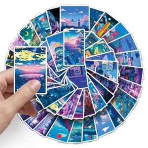 สติกเกอร์ไวนิลกันน้ำลายการ์ตูนอนิเมะฉากกลางคืน 50 ชิ้น สำหรับตกแต่งสเก็ตบอร์ด ขวดน้ำ - Product Image 3