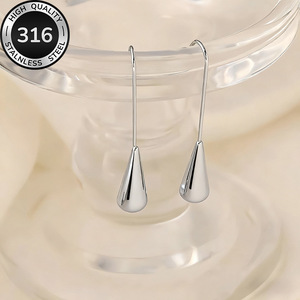 Pendientes de acero de titanio con diseño de gota de agua, estilo europeo y americano, sencillos, con borlas largas para mujer. - Product Image 6