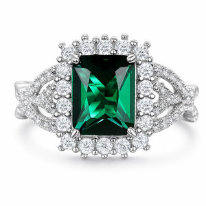 Anello Verde con Design a Croce Rettangolare per Dito Indice da Donna - Product Image 1