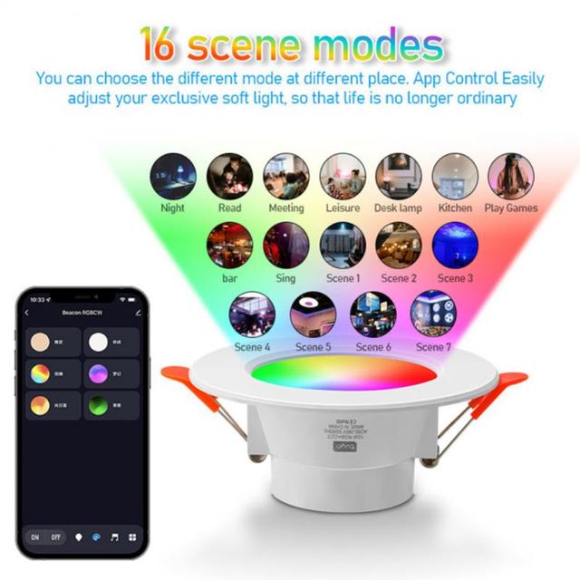 Ultra Slim Modern Led Ceiling Lights 4 Inch 6w Rgb Multi Colour and Warm White Smart Dimmable Recessed Downlight