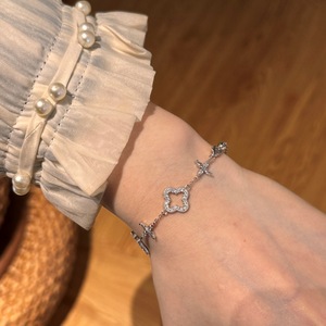 Dylam Trendy Design Charm Jewellery 925 <strong>Sterling</strong> <strong>Silver</strong> Link Chain 5A Zircon Four Leaf Clover Lucky Bangles <strong>Bracelets</strong> for <strong>Women</strong> - Product Image 3
