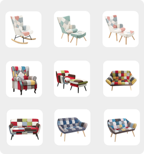 Multicolor <strong>Patchwork</strong> Wingback <strong>Chair</strong> with Ottoman, Linen Upholstered Accent <strong>Chair</strong> for Living Room, BSCI Certified - Product Image 6