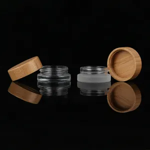 Umwelt freundliche natürliche Bambus deckel 50ml Luxus glas Kosmetik gläser Gesichts creme und Hautpflege creme Bambus Kosmetik behälter Glas