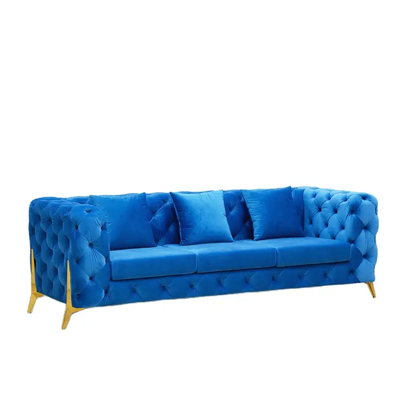 Italian style light luxury fabric sofa pull buckle small apartment three person living room post-modern ins blue sofa