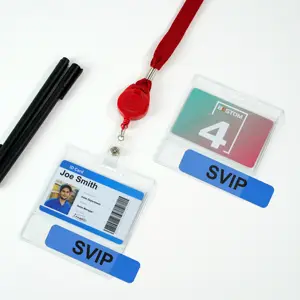 Bestom porta-cartões de identificação em acrílico transparente para enfermeiras, porta-cartões de vinil horizontal em PVC personalizado, bolso duplo