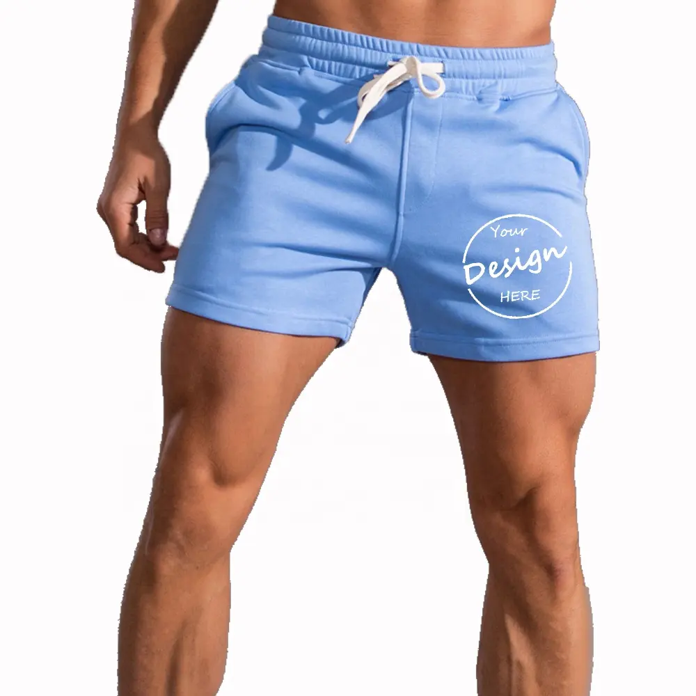 2022 custom summer beach baby blue shorts OEM wholesale 100% cotton short jogger pants print plain gym sports sweat men's shorts